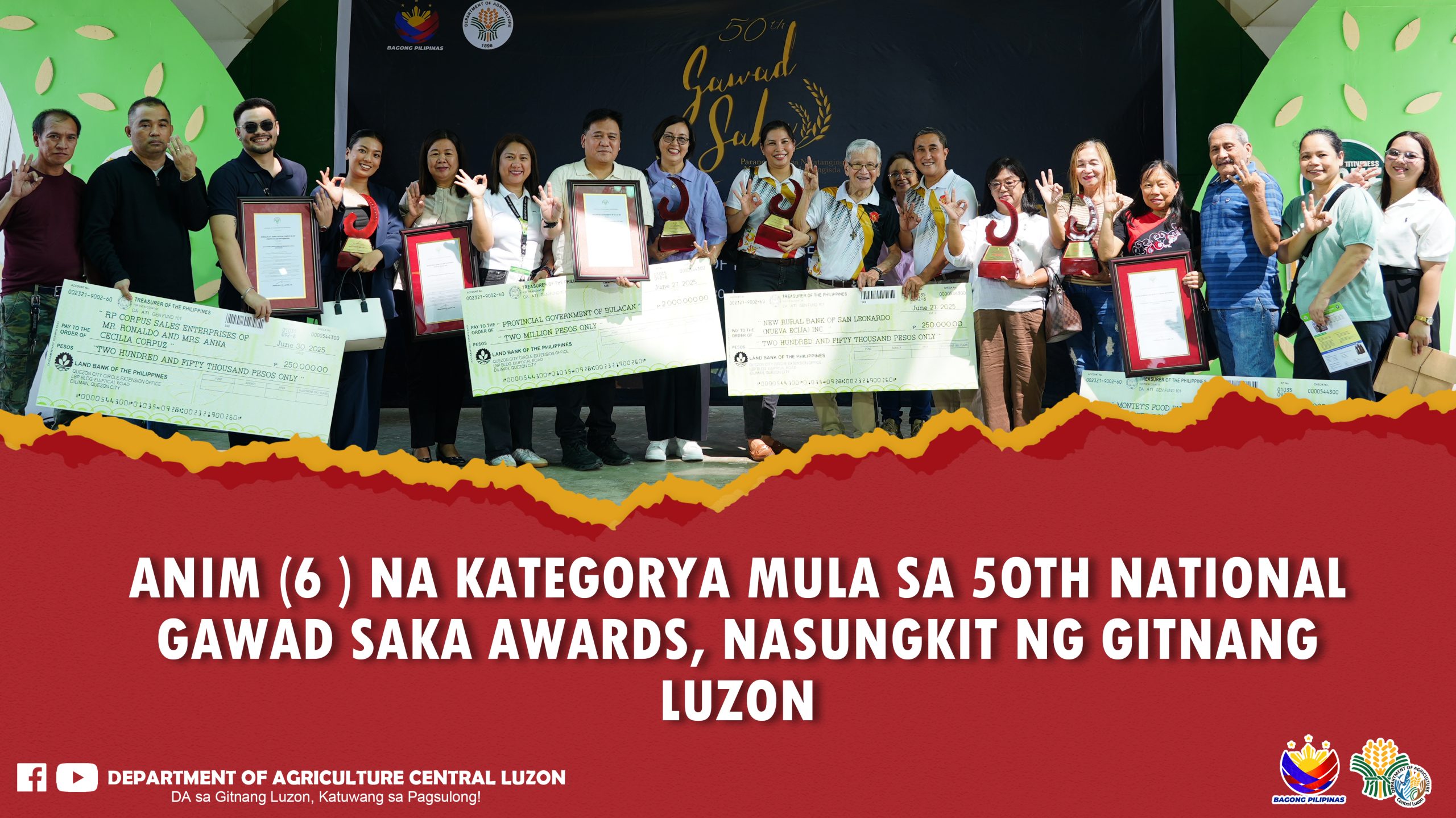 ANIM (6) NA KATEGORYA MULA SA 50TH NATIONAL GAWAD SAKA, NASUNGKIT NG GITNANG LUZON